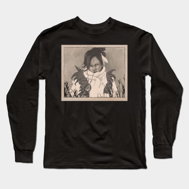 Portrait Girl Vintage Illustration Long Sleeve T-Shirt by Nekoyukki